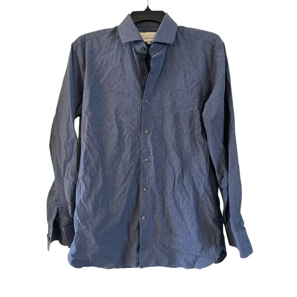 Ted Baker Endurance Mens Size 15.5 32/33 Button Up Dress Shirt Long Sleeve Blue